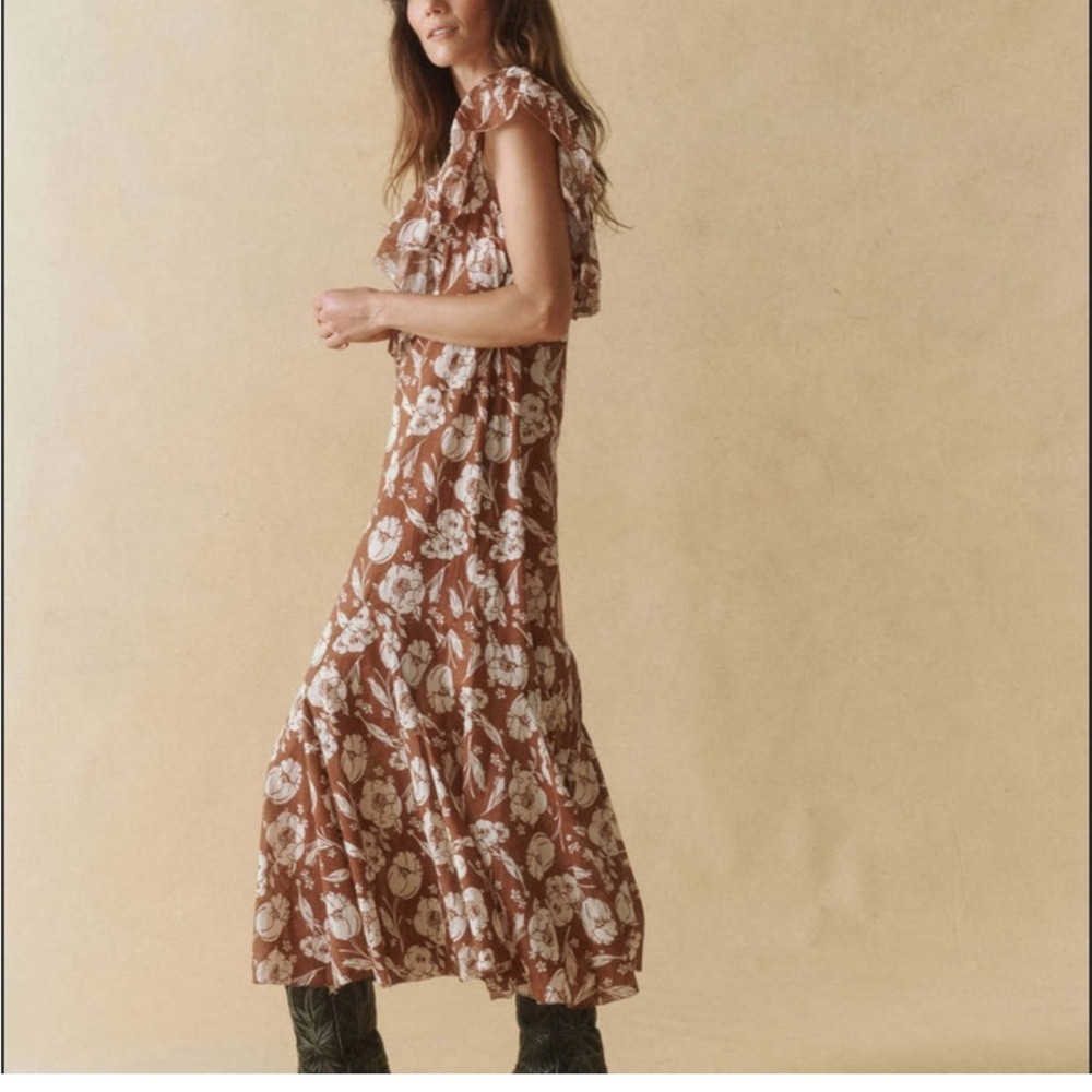 THE GREAT. Brown Floral Maxi Dress